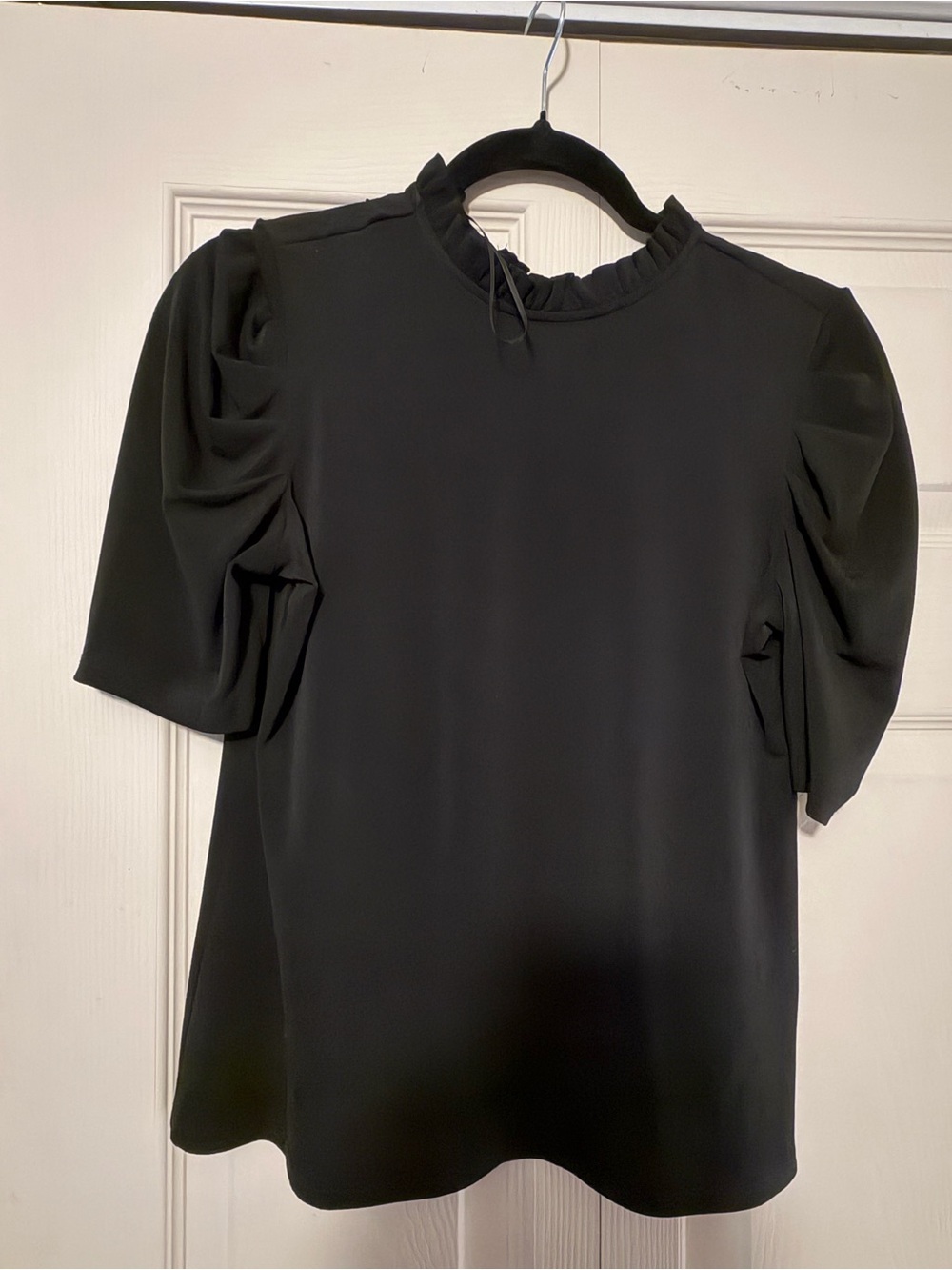 CeCe Black Puff-Sleeve Mock Neck Tunic Top